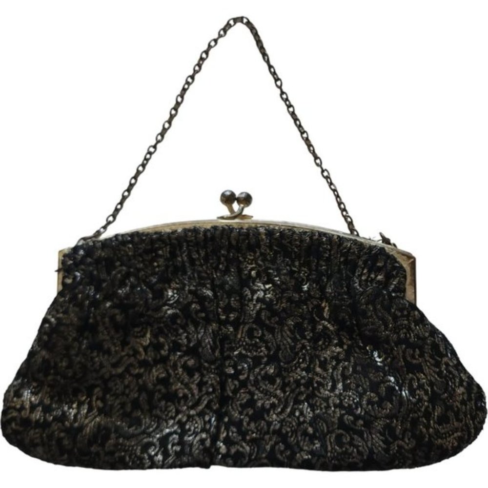 Vintage black and gold evening bag with kiss closure
